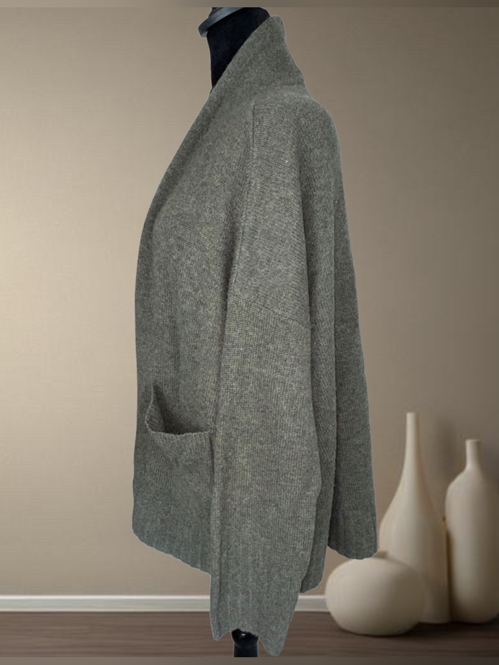 Madewell 100% Cashmere Olive Open Long Sleeve Cardigan Pockets Size XXL *Flaws - Picture 4 of 16